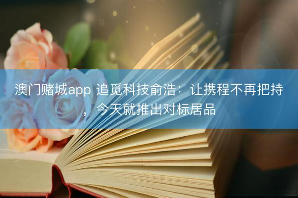 澳门赌城app 追觅科技俞浩：让携程不再把持，今天就推出对标居品